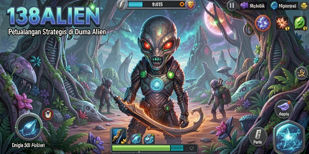 Tampilan gameplay menantang di dunia alien yang futuristik.