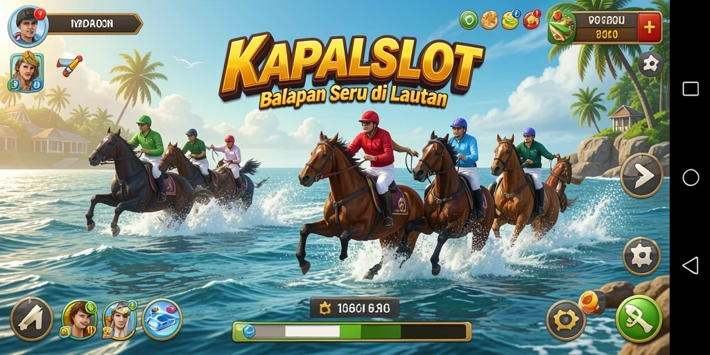 Screenshot gameplay KAPALSLOT menampilkan balapan seru di lautan.