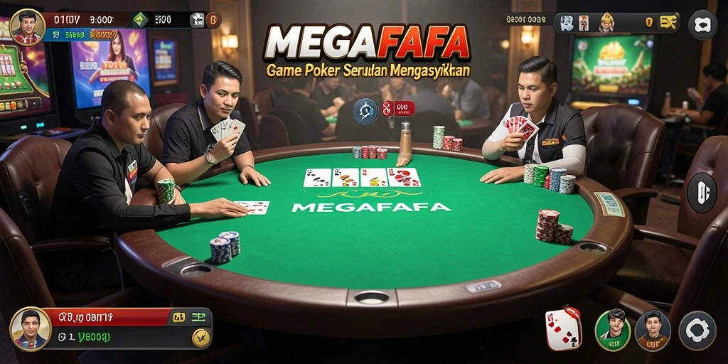 Screenshot MEGAFAFA menampilkan serunya permainan Poker yang kompetitif.