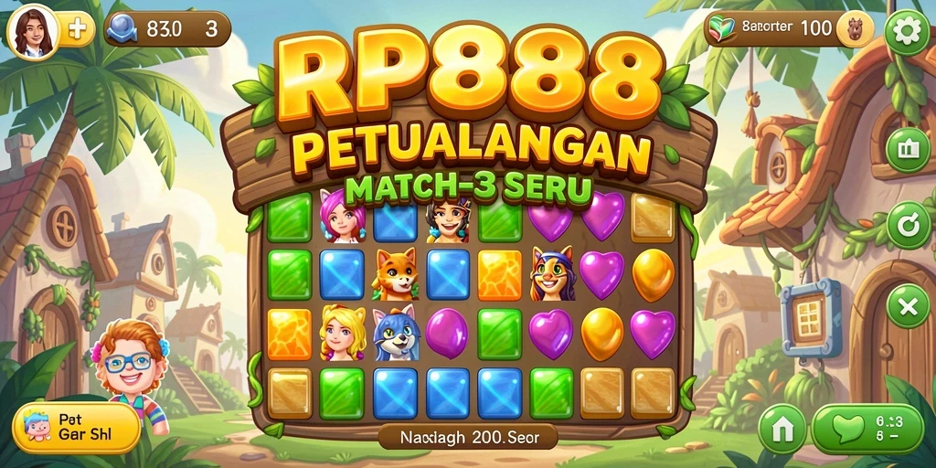 Screenshot utama RP888 menampilkan gameplay menarik Match-3.