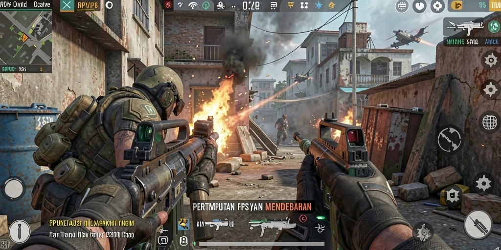 Screenshot gameplay RPVIP6 menampilkan aksi mendebarkan di medan perang.