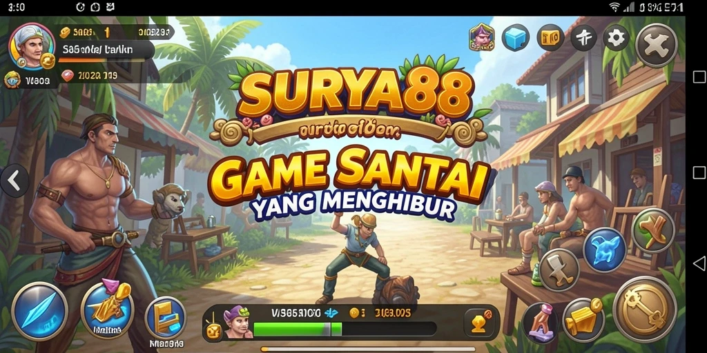 Tampilan menarik dari gameplay <strong>SURYA88</strong> dengan karakter lucu dan level berwarna-warni.