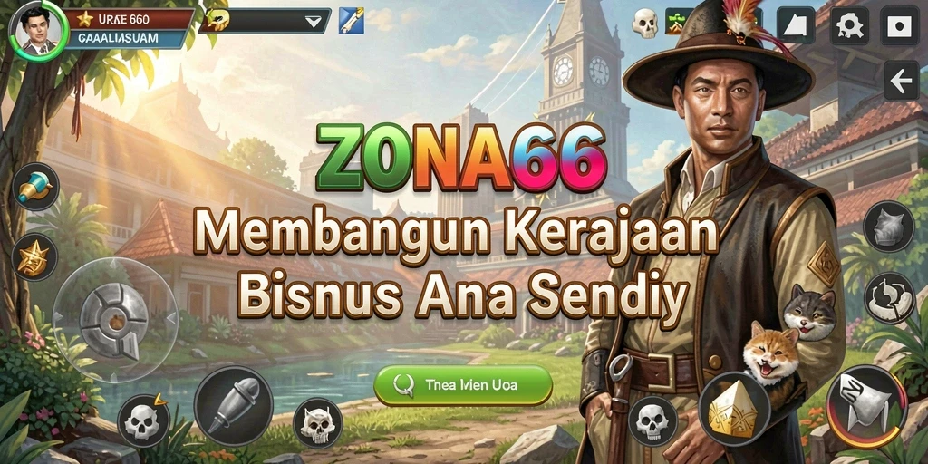 Gameplay ZONA66 menampilkan strategi membangun kerajaan bisnis.
